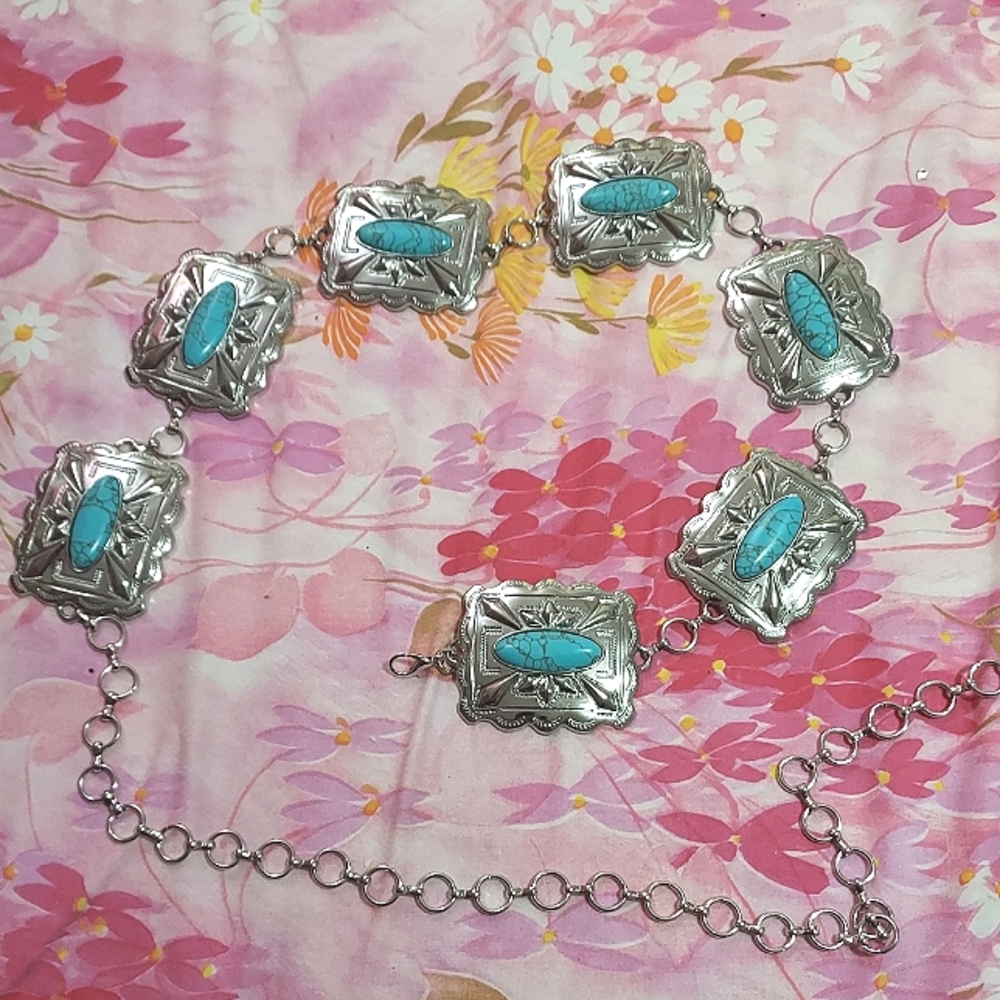NWT Silver and Faux Turquoise Concho Belt Plus Size COWGIRL